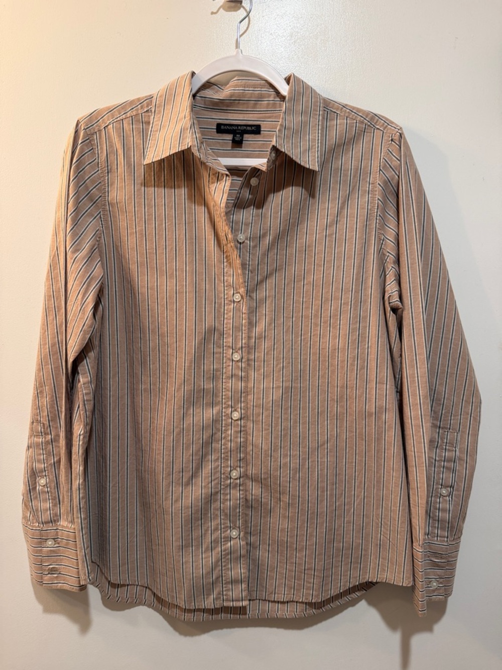 Banana Republic Blush/Tan Striped Button-Down Shirt